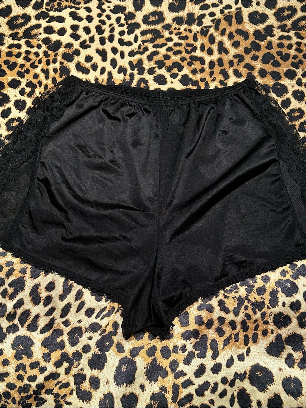 Vintage Ashley Taylor Lacey Black Satin Lingerie Sleep Shorts with Side Slits